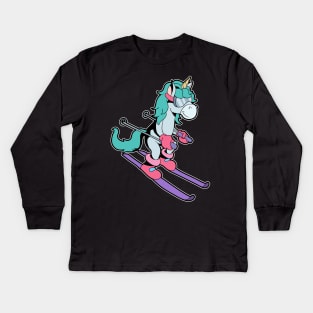 Cartoon unicorn skiing Kids Long Sleeve T-Shirt